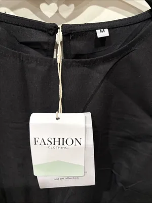 Linen Cotton Blend Sleeveless Black Mini Shift Dress with White Geometric Hem M thumbnail 2