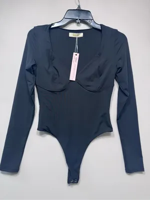 QINSEN Women's Long Sleeve Bodysuit V Neck Body Suits Seamed Cup size medium nwt thumbnail 1