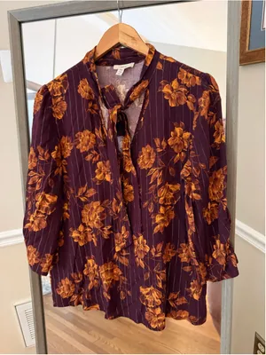Women's Como Blu Floral Blouse Size S Purple Orange thumbnail 2