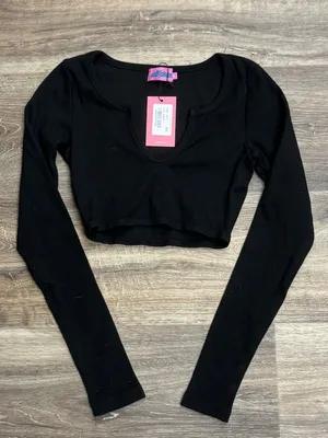 NEW Edikted Black Cropped Long Sleeve Top Women’s XS thumbnail 2