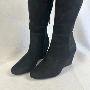 Zigisoho Black Suede Over The Knee Wedge Boots‎ Womens 6 Streetwear thumbnail 2