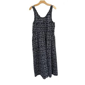 Universal Thread Navy Blue‎ Floral White Smocked Cotton Midi Dress Size Large thumbnail 2