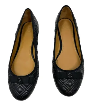 Tory Burch Black Leather Quilted Bow Ballet Flats Designer Shoes Size 7 thumbnail 1