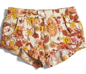 Billabong Womens Floral Print Dolphin Shorts Cream Orange Yellow Size Medium thumbnail 1