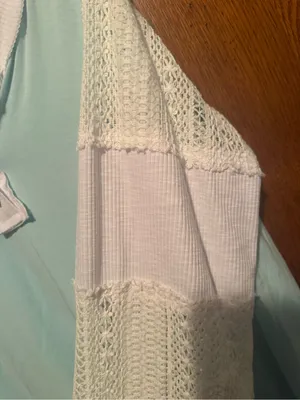 POL Mixed Media Patchwork Lace Henley Top - Mint Green Size M thumbnail 4