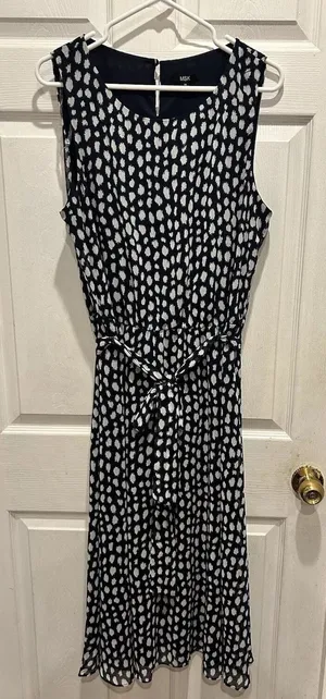 MSK Navy Blue White Abstract Polka Dot Sleeveless Chiffon Midi Dress Size‎ 14 thumbnail 1