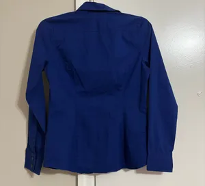 Express Deep Blue Fitted Button-Down Shirt thumbnail 5