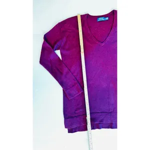 Polo Ralph Lauren ribbed v neck pullover burgundy color sweater top women sz Med thumbnail 4