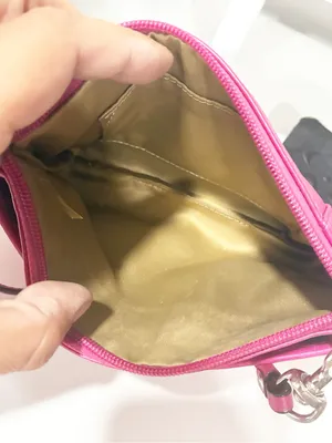 COACH Pink Cardinal Leather Rounded Wristlet Zipper Pouch Gold Satin Inner thumbnail 2