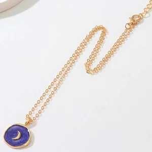Purple Cresent Moon Charm Necklace Gold Chain w/ Celestial Pendant, Sun Stars thumbnail 4