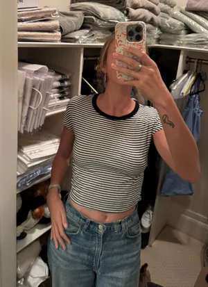 ZARA Black And White Striped T-shirt thumbnail 2