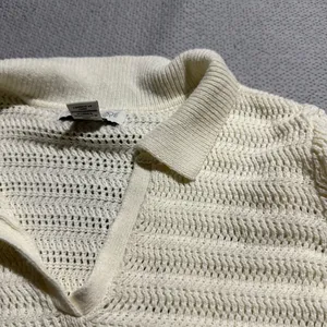 Rachel Zoe Collared Cream Pointelle Knit Pullover Polo Sweater Size Large EUC thumbnail 2