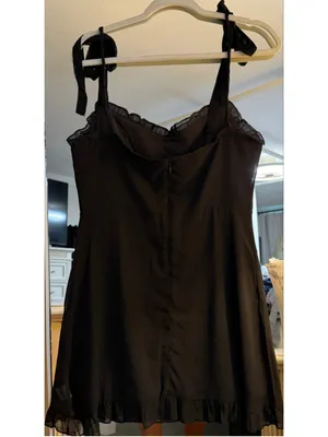 NEW Black Mini Lined Dress Tie Straps Ruffle XL thumbnail 3