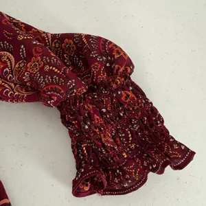 Max Studio Burgundy Tiered Shift‎ Floral Print Smocked Paisley Dress Medium EUC thumbnail 9