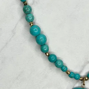 Faux Turquoise Beaded Slab Tassel Pendant Gold Tone Necklace thumbnail 4