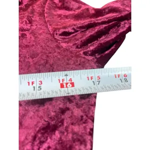 Crushed Velvet Maxi Dress Burgundy Deep VNeck Button Front Gold Sparkle Lining S thumbnail 9