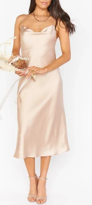 NWOT Show Me Your MuMu‎ Size Extra Small Verona Cowl Dress Champagne Luxe Satin thumbnail 1