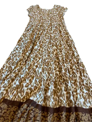 Soft Surroundings Kara Animal Print Maxi Dress Flowy Tiered Neutral Size XS thumbnail 10