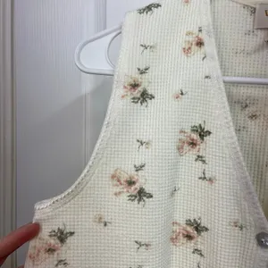 Vintage Victoria's Secret gold label cream floral waffle knit cotton button vest thumbnail 2