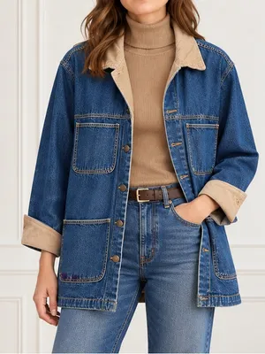 Vintage Bill Blass Jeans Denim Chore Jacket XL Corduroy Collar Barn Workwear thumbnail 1