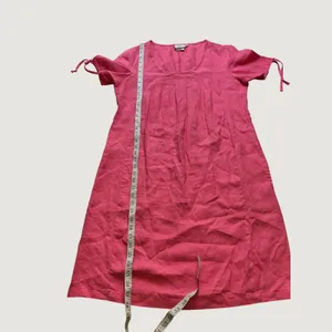 Hot Cotton Pink 100% Linen Pintuck Shift Dress Short Tie Sleeve Size M thumbnail 5