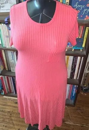 Lularoe ribbed barbiecore pink travel M high low swing dress thumbnail 1