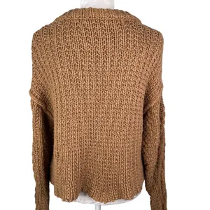 Free People Cutting Edge Cable Knit Sweater Brown Large thumbnail 4