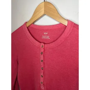Aerie Waffle Long Sleeve Henley Thermal Top Pink Small thumbnail 3