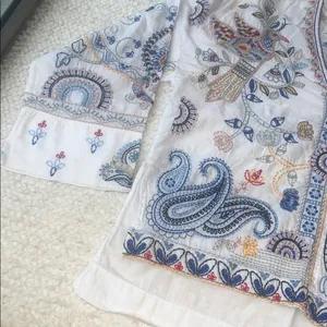 Zara Embroidered Floral‎ Fish Turtle Bird V-Neck Blouse Oyster White Small thumbnail 7