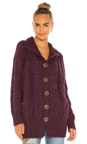 Free People Plum Purple Cable Knit Button Front Cardigan Sweater Small Boho‎ thumbnail 1