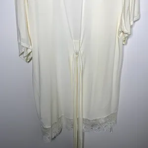 Eberjey Rosalia Tencel Modal Ivory Robe Lace Tie Womens Small thumbnail 12
