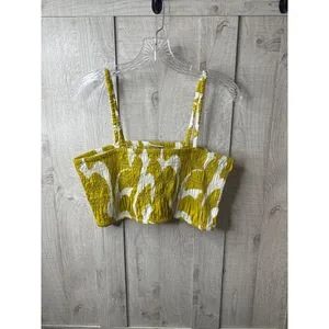 A New Day Womens Yellow & White Smocked Crop Top XL Adjustable Straps Cruise thumbnail 2