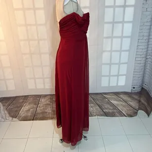 Dessy Collection 2844 Burgundy Off The Shoulder Chiffon Bridesmaid Dress Size 0 thumbnail 6