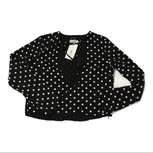 NWT REVOLVE X LIONESS Take the Plunge Polka Dot Top - Black - Medium thumbnail 2