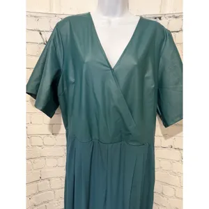 Colleen Lopez Flutter-Sleeve Mixed Media Jumpsuit Green Romper Size XL thumbnail 2