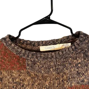 Cassidy Brown Earthy Patchwork Short Sleeve Linen Blend Knit Sweater Women Sz L thumbnail 3