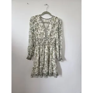 Max Studio Green Floral Dress Milkmaid Smock Flirty Vacation Travel Cottagecore thumbnail 6