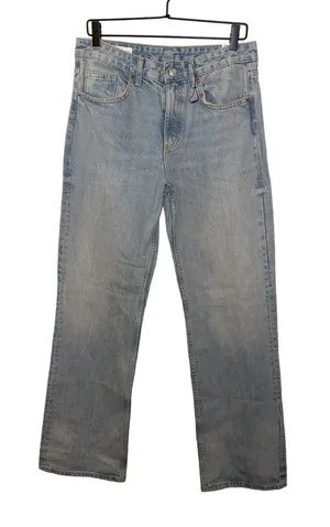 NWT Zara Wide Leg Jeans Mid Rise 100% Cotton Light Blue & Brown Wash Size 8 thumbnail 1