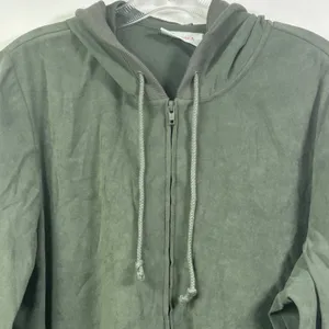 Denim & Co Olive Green Faux Suede Zip Hoodie and Pants Tracksuit Set Large thumbnail 13