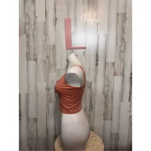 Ambiance Lace Up Crop Tank Top Rust Orange Cami Stretch Casual Size L thumbnail 4