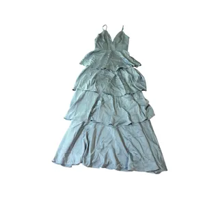 NWT Lulus‎ Going with Elegance Slate Blue Satin Tiered Gown Size Small Formal thumbnail 3