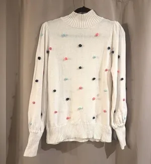 Women's Crown & Ivy Polka Dot Sweater - White with Multicolor Accents thumbnail 1