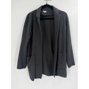 J.Crew Sweater Blazer Women Medium Gray Open Front Cotton H6915 Preppy Academic thumbnail 3