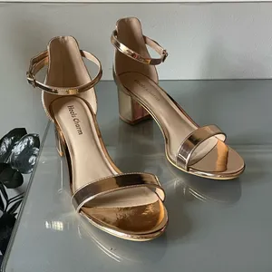 Heels Charm Gold Block Heel Sandals Size 10 thumbnail 1