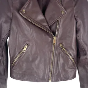 Reiss Leiya Lamb Leather Moto Jacket In Berry Brownish Red Size 4 thumbnail 6