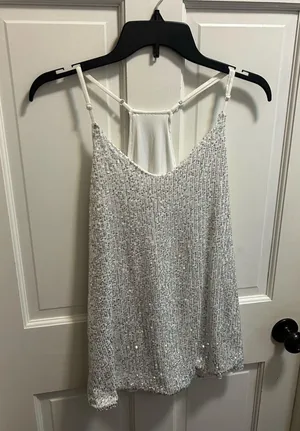 Sequin Halter Tank Top Silver thumbnail 1