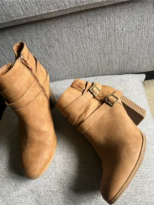 me too Tan Suede-Strap Ankle Booties thumbnail 2