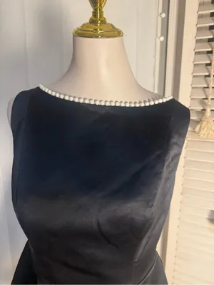 Wear Your Love Black Satin Pearl Trim Open Back Detachable Bow Mini Small NWT thumbnail 4