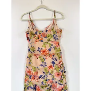 Lulus Dress Blush Pink Stunning Soiree Floral Ruched Midi V Neck Chiffon Small thumbnail 12