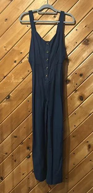 Wild fable navy blue button front tie back wide leg jumpsuit romper NWT thumbnail 3